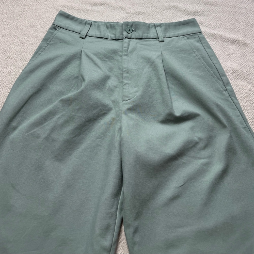 Lauren Ralph Lauren Sage Green Stretch Cotton Wide Leg High Rise Pants 6 Crop - Picture 4 of 8